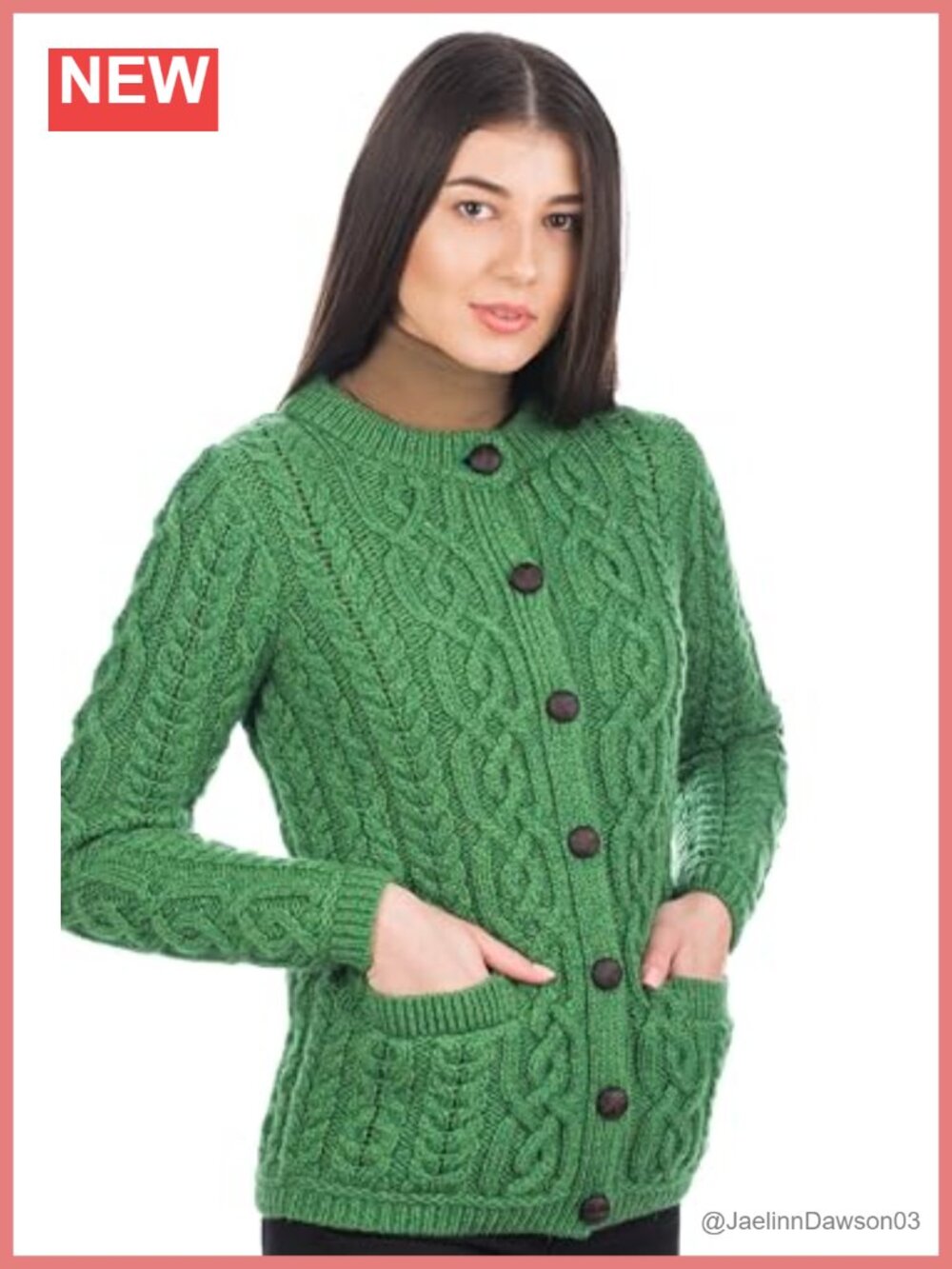 100% Merino Wool Aran Knit Cardigan Lumber Jacket with Pockets